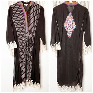 Pakistani / Indian Long Dress Embroidered Beaded Lace Wedding & Party Wear SZ M